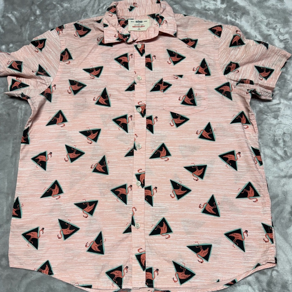 Urban Pipeline Button Shirt Men XL Pink Flamingo Graphic Short Sleeve Pocket